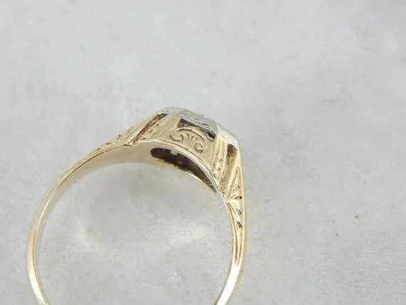 1930s Mens Diamond Two Tone Ring