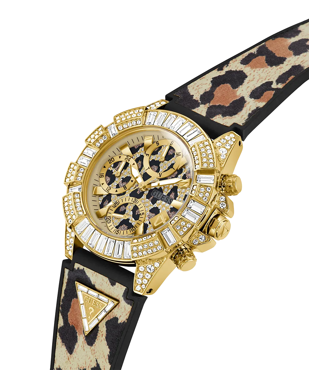 40th Anniversary Special Edition GUESS Ladies Leopard Gold Tone Multi-function Watch