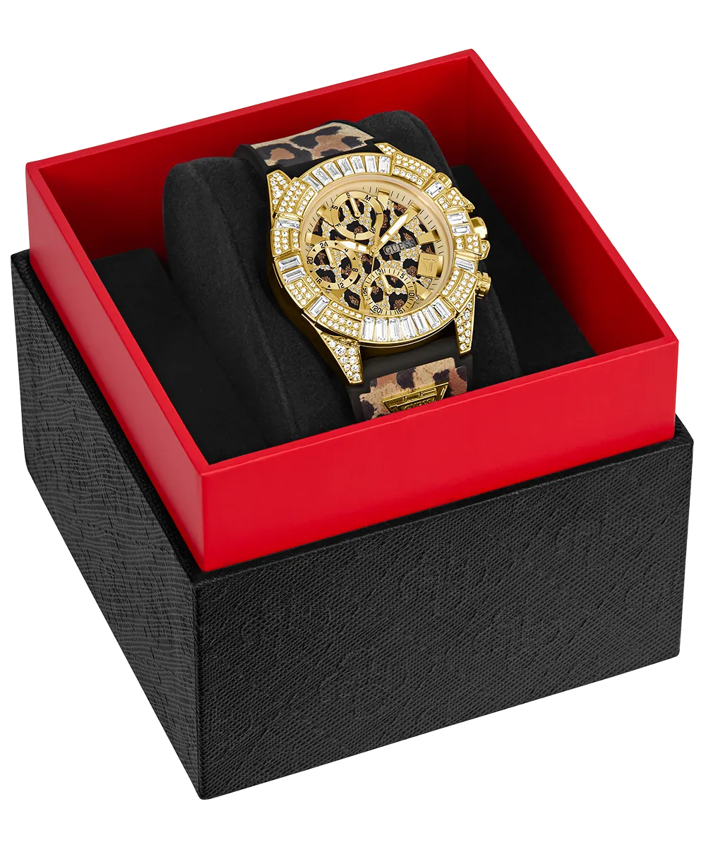 40th Anniversary Special Edition GUESS Ladies Leopard Gold Tone Multi-function Watch