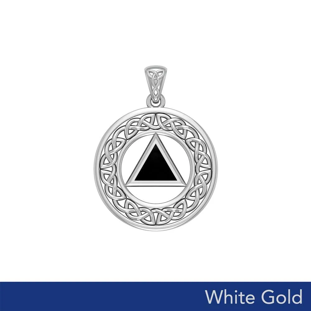 AA Recovery with Celtic Boarder 14K White Gold Pendant WPD3938