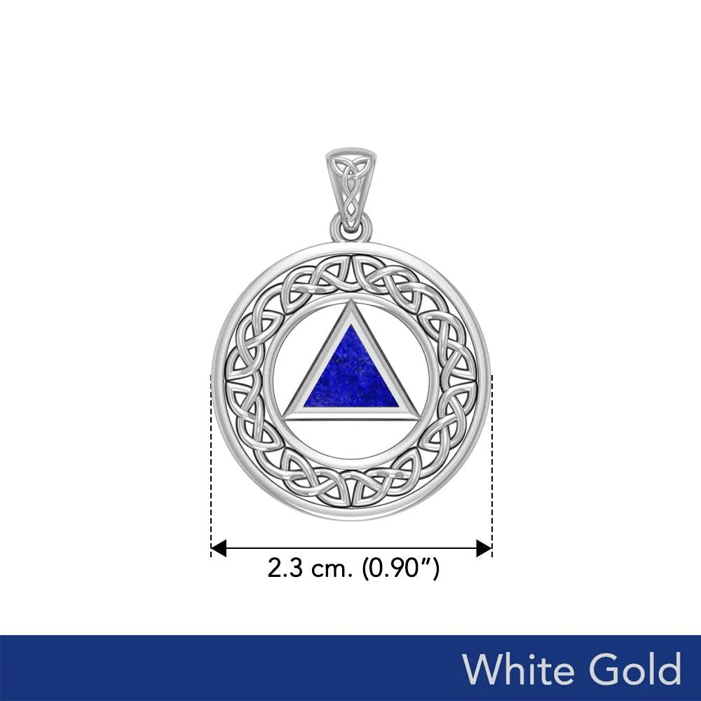 AA Recovery with Celtic Boarder 14K White Gold Pendant WPD3938