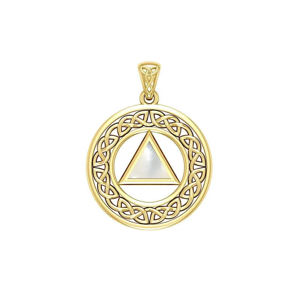 AA Recovery with Celtic Boarder 14K Yellow Gold Pendant GPD3938