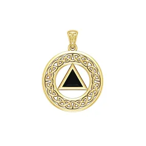 AA Recovery with Celtic Boarder 14K Yellow Gold Pendant GPD3938