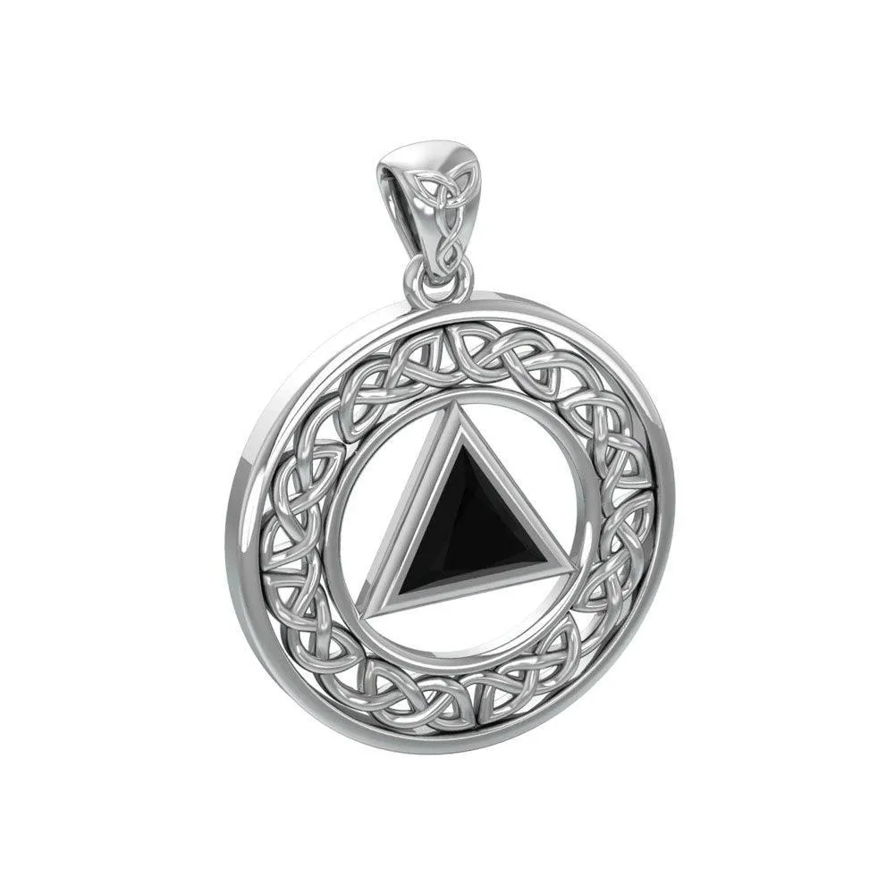 AA Recovery with Celtic Boarder Silver Pendant TPD3938