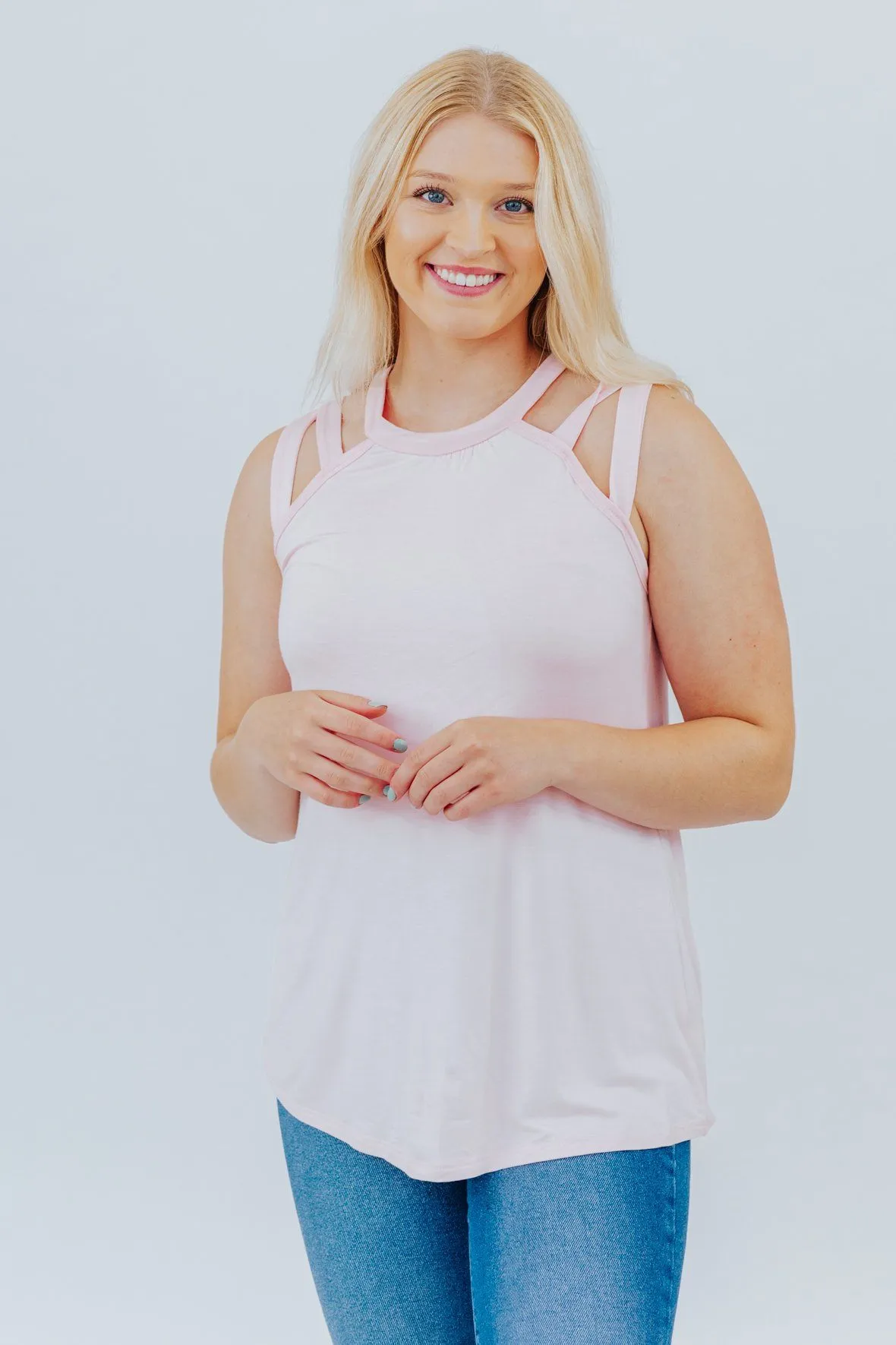 Always Here Cold Shoulder Tank Top in Light Pink