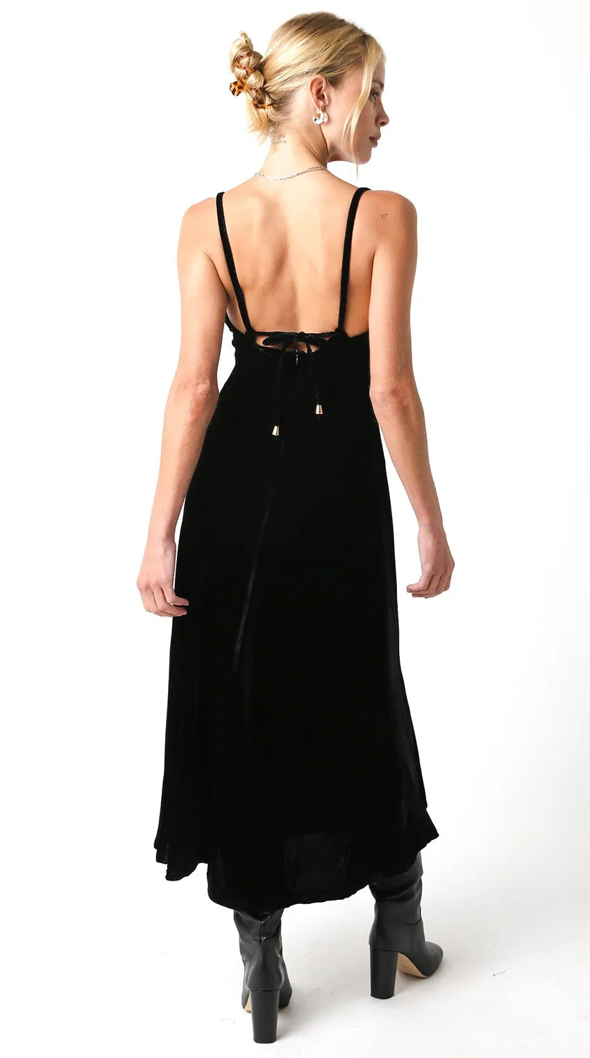 Audrey Velvet Sleeveless Lacey Tie Back Dress