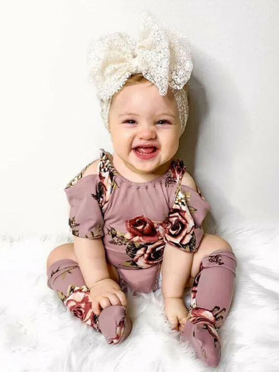 Baby Flowers N Flare Cold Shoulder Onesie with Stockings Set