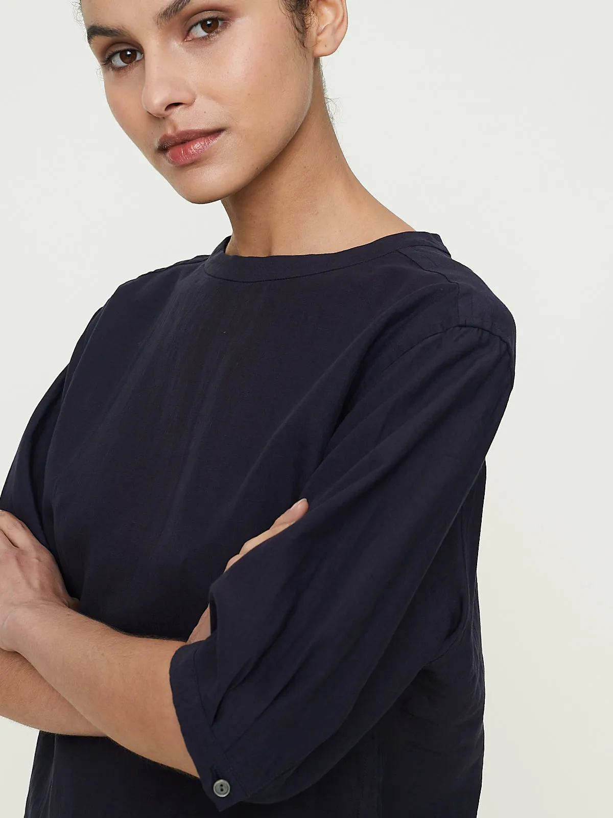 Back Tuck Blouse Short Sleeve in Deep Violet