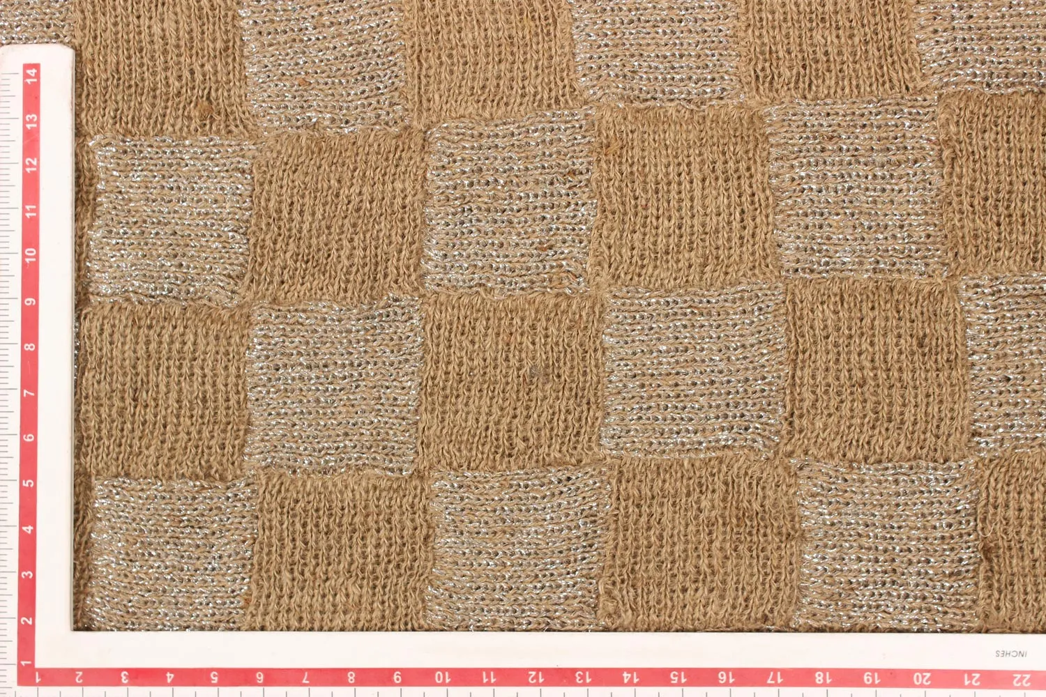 Beige & Silver Check Natural Jute Lurex Fabric