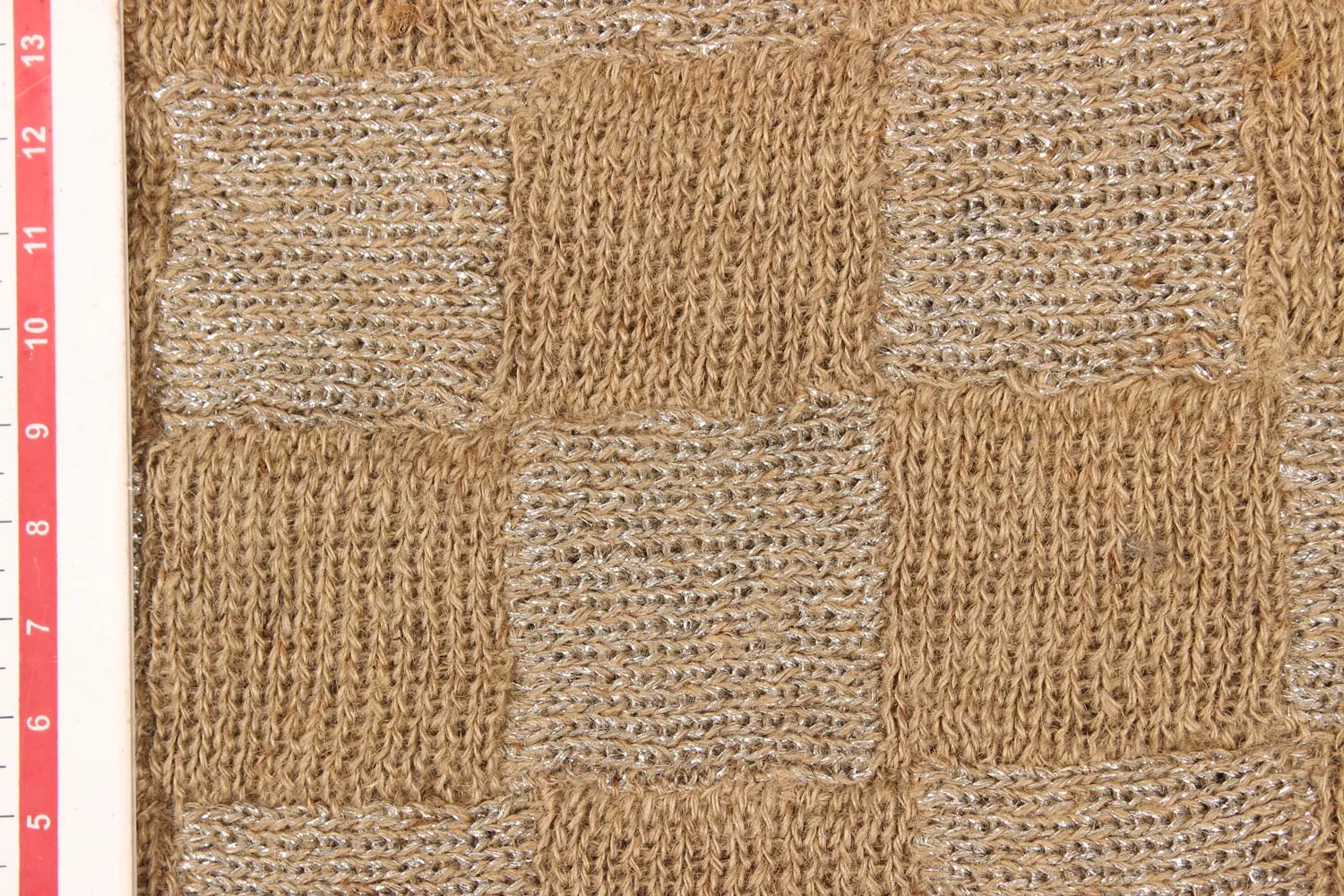 Beige & Silver Check Natural Jute Lurex Fabric