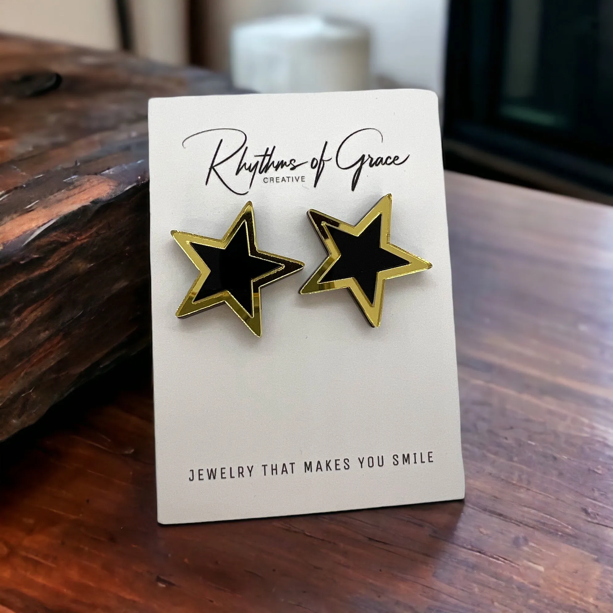 Black and Gold Star Earrings - Star Studs, New Orleans Saints, Handmade Earrings, NOLA Saints, Black and Gold Jewelry, Gold Star, Black Star