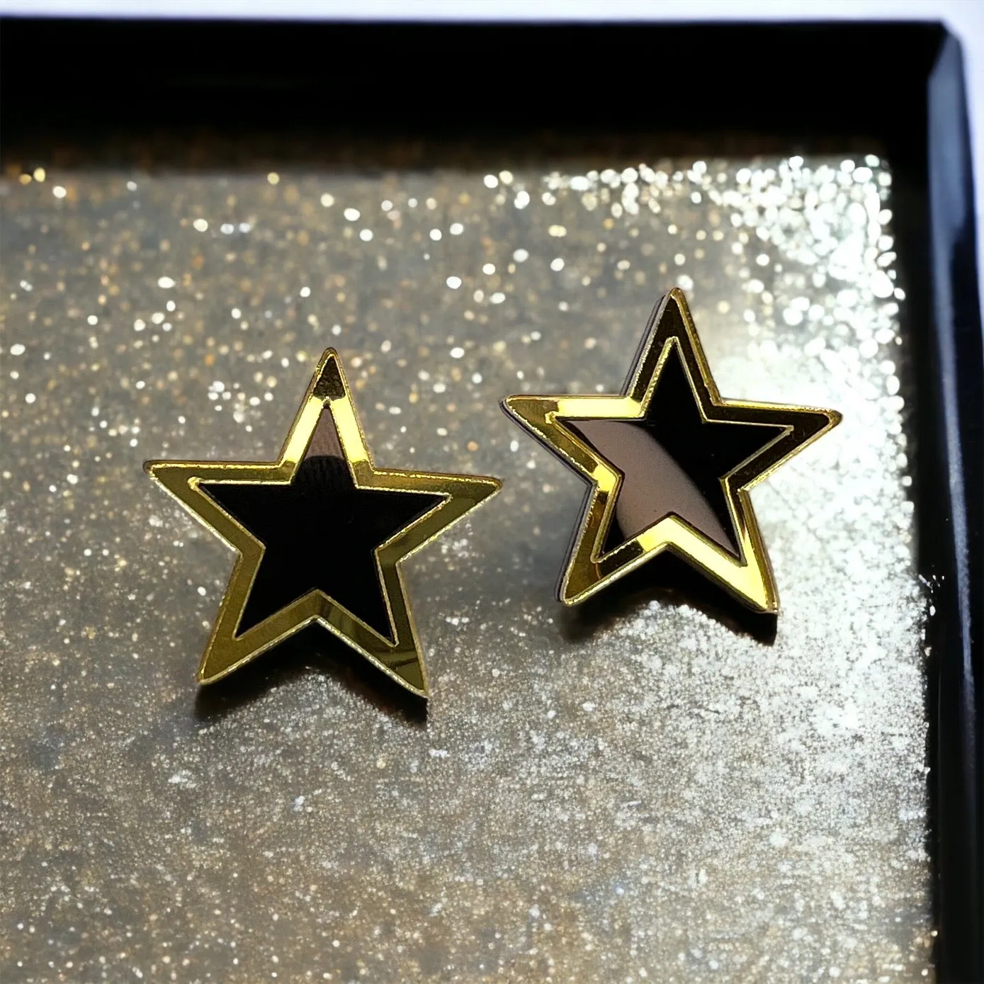 Black and Gold Star Earrings - Star Studs, New Orleans Saints, Handmade Earrings, NOLA Saints, Black and Gold Jewelry, Gold Star, Black Star