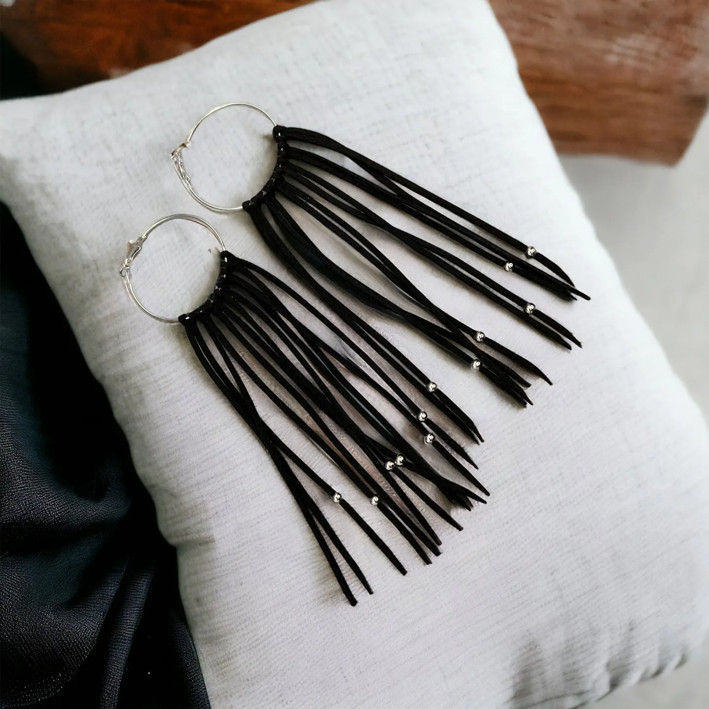 Black Fringe Earrings - Boho Chic, Western Style, Black Leather, Fringe Accessories, Boho Earrings