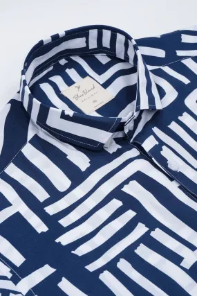 Blue & White Maze Print - Half Sleeve - Airlite Shirt