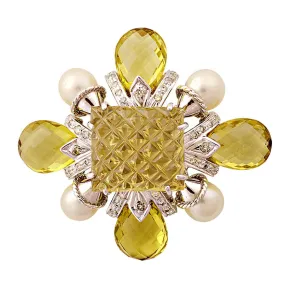 Brooch- Lemon Quartz, South Sea Pearl And Diamond (92ES)