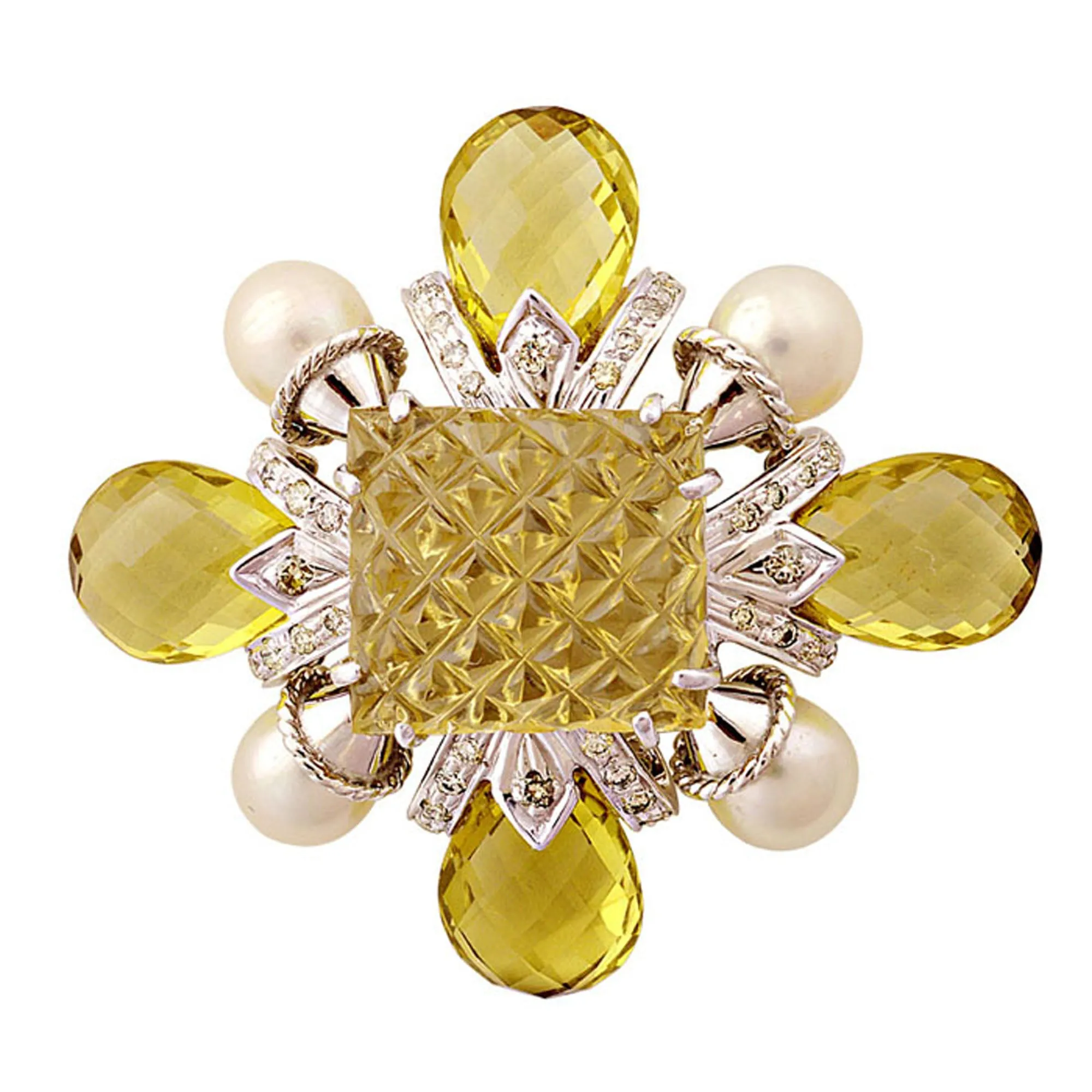 Brooch- Lemon Quartz, South Sea Pearl And Diamond (92ES)