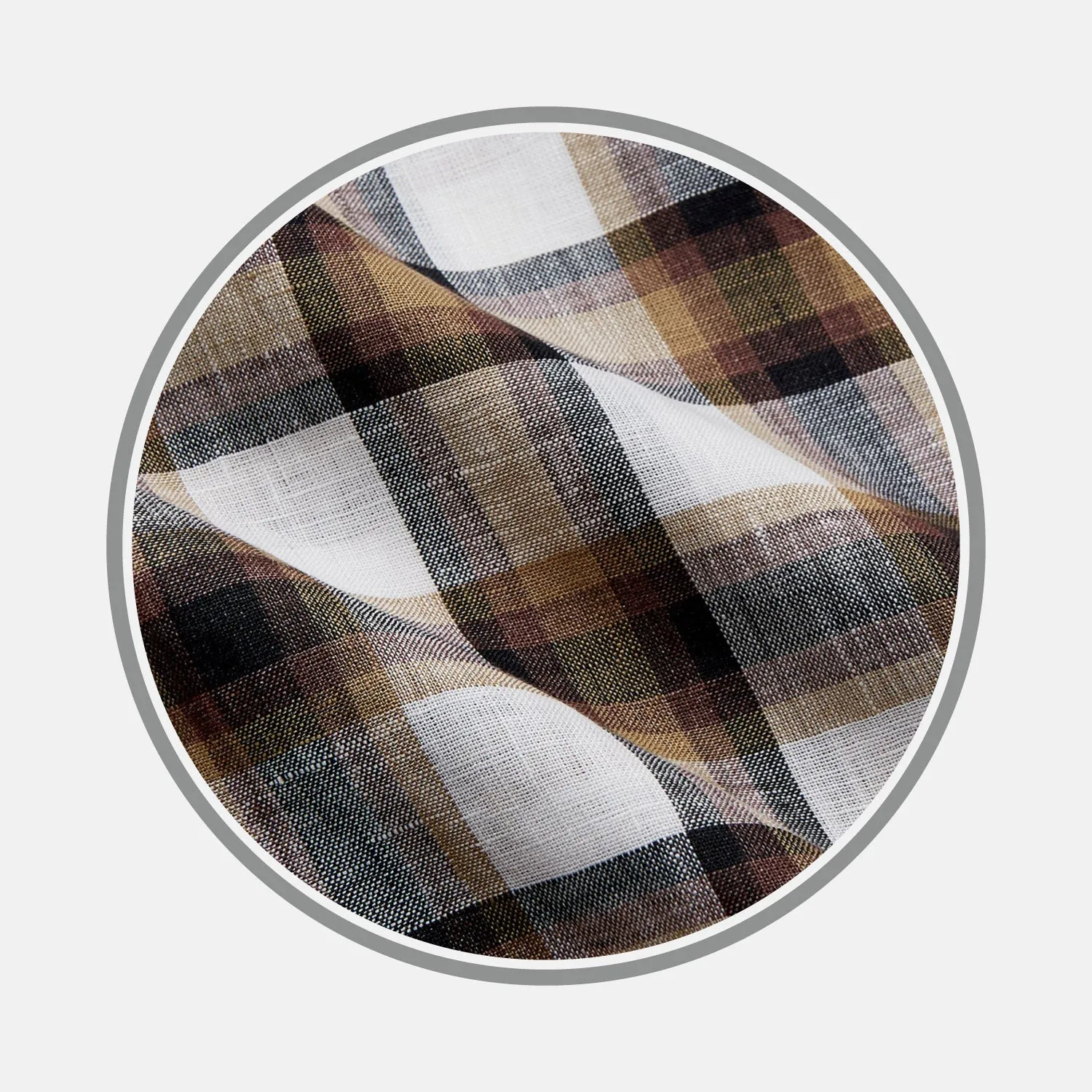 Brown Multi Check Linen Fabric