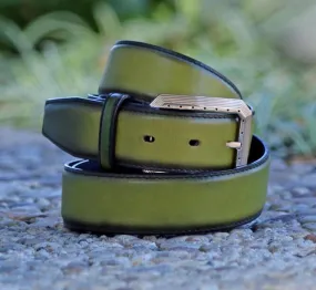 Burnished Calfskin Belt Green