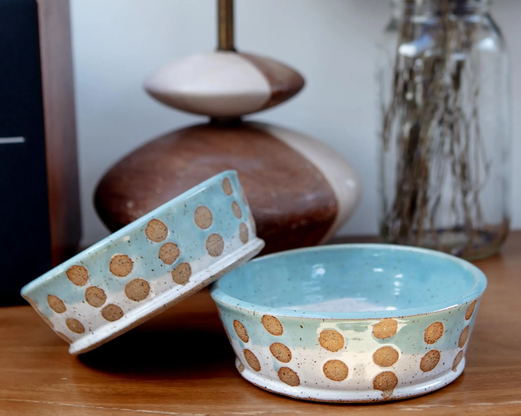 Ceramic Spotted Jade Dog Bowl (Made in the USA)