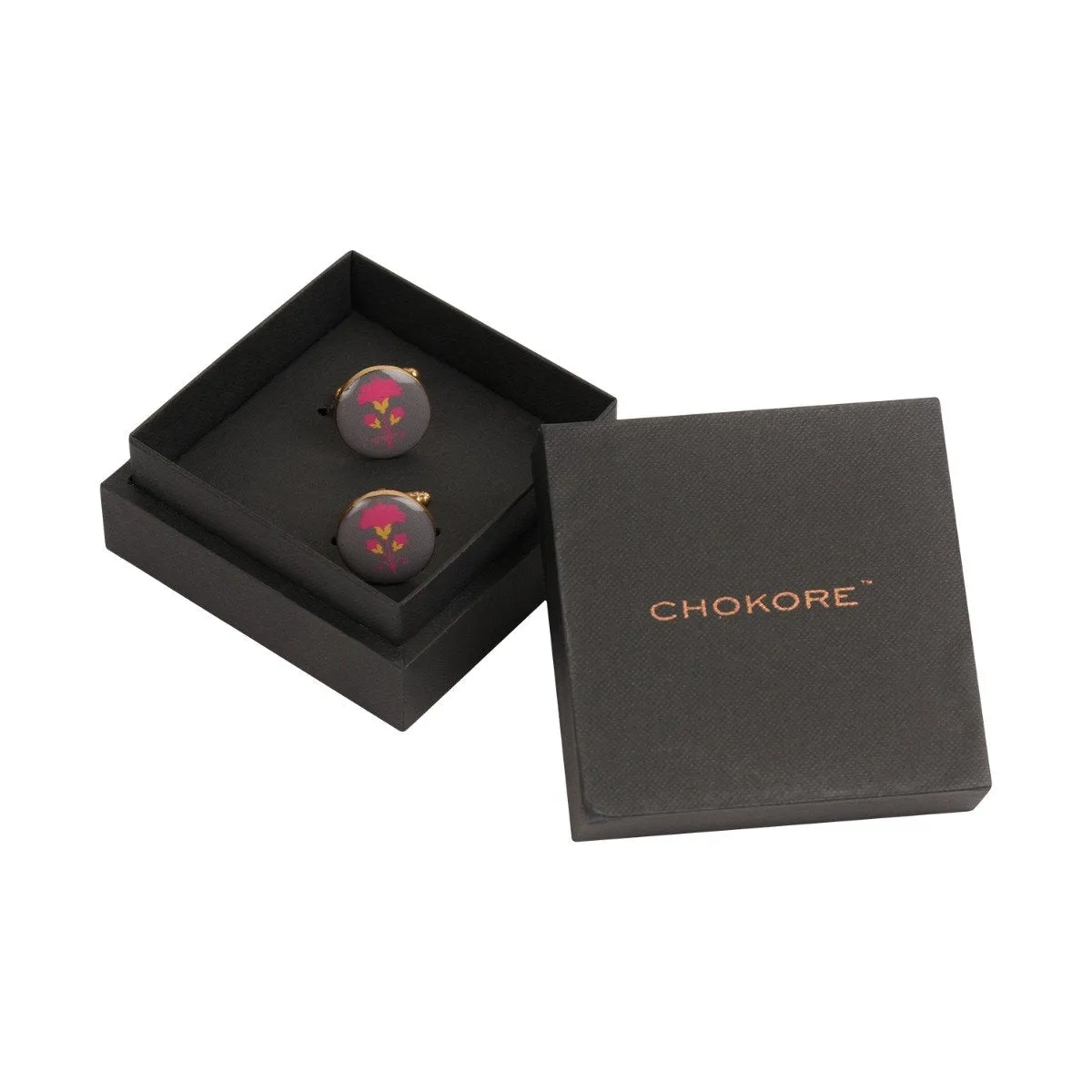 Chokore Grey and Magenta color Round shape Cufflinks