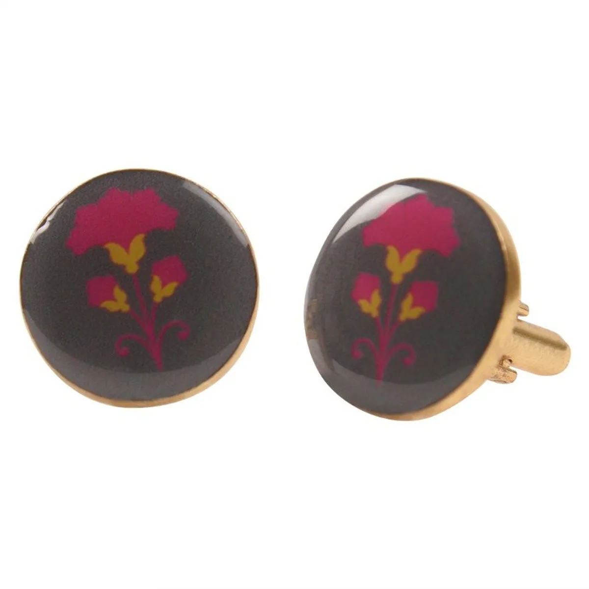 Chokore Grey and Magenta color Round shape Cufflinks