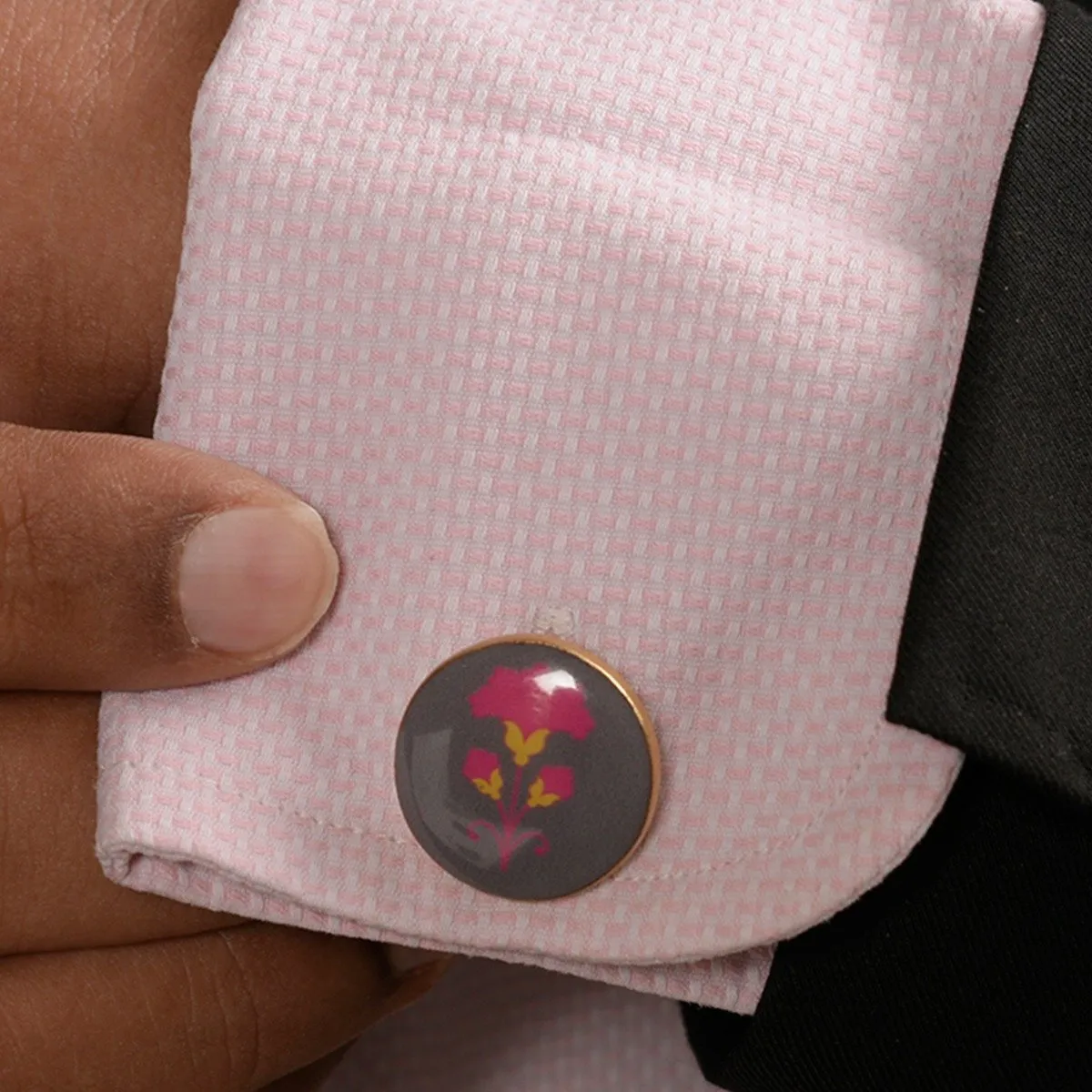 Chokore Grey and Magenta color Round shape Cufflinks