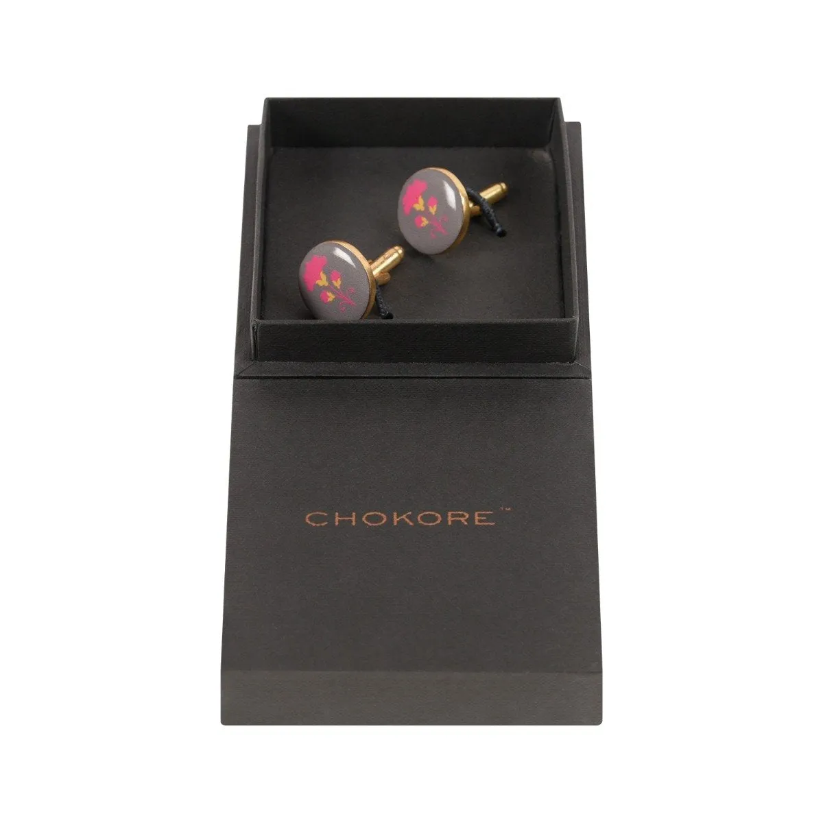 Chokore Grey and Magenta color Round shape Cufflinks