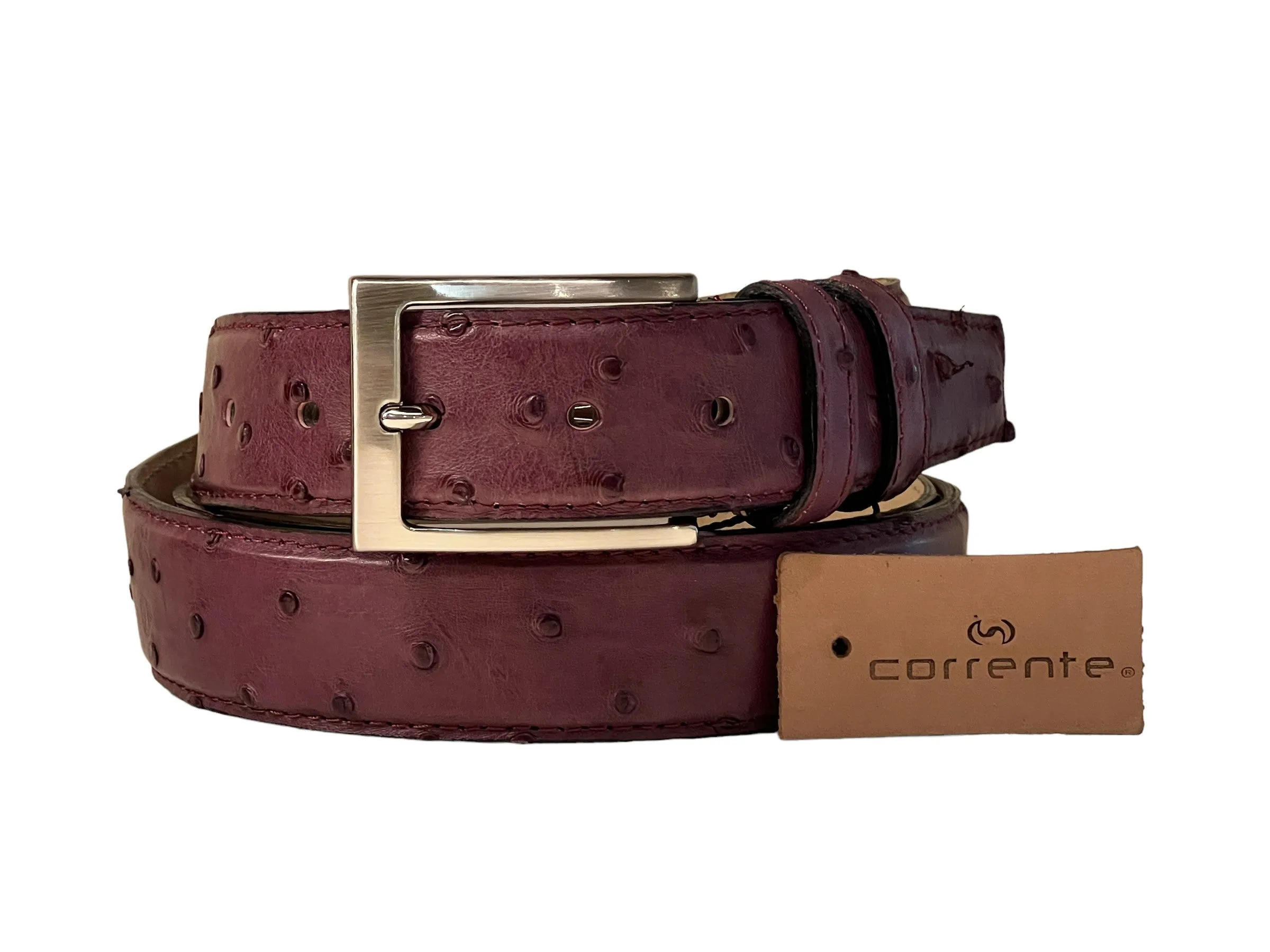 Corrente Genuine Ostrich Belt Burgundy