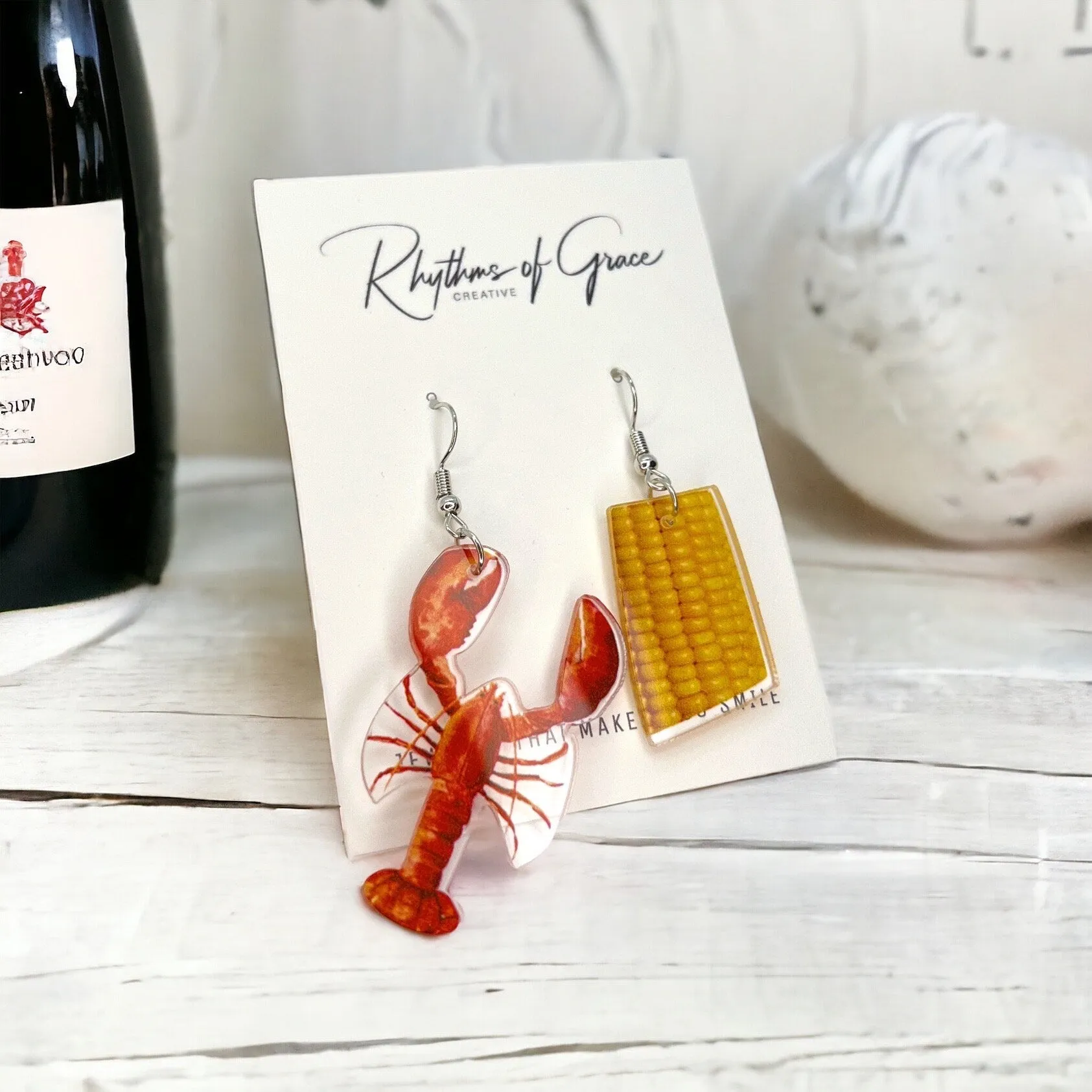 Crawfish Boil Earrings - Crawfish Earrings, Mardi Gras, New Orleans, Lobster Earrings, Mardi Gras Accessories, Cajun Earrings, Corn Earrings