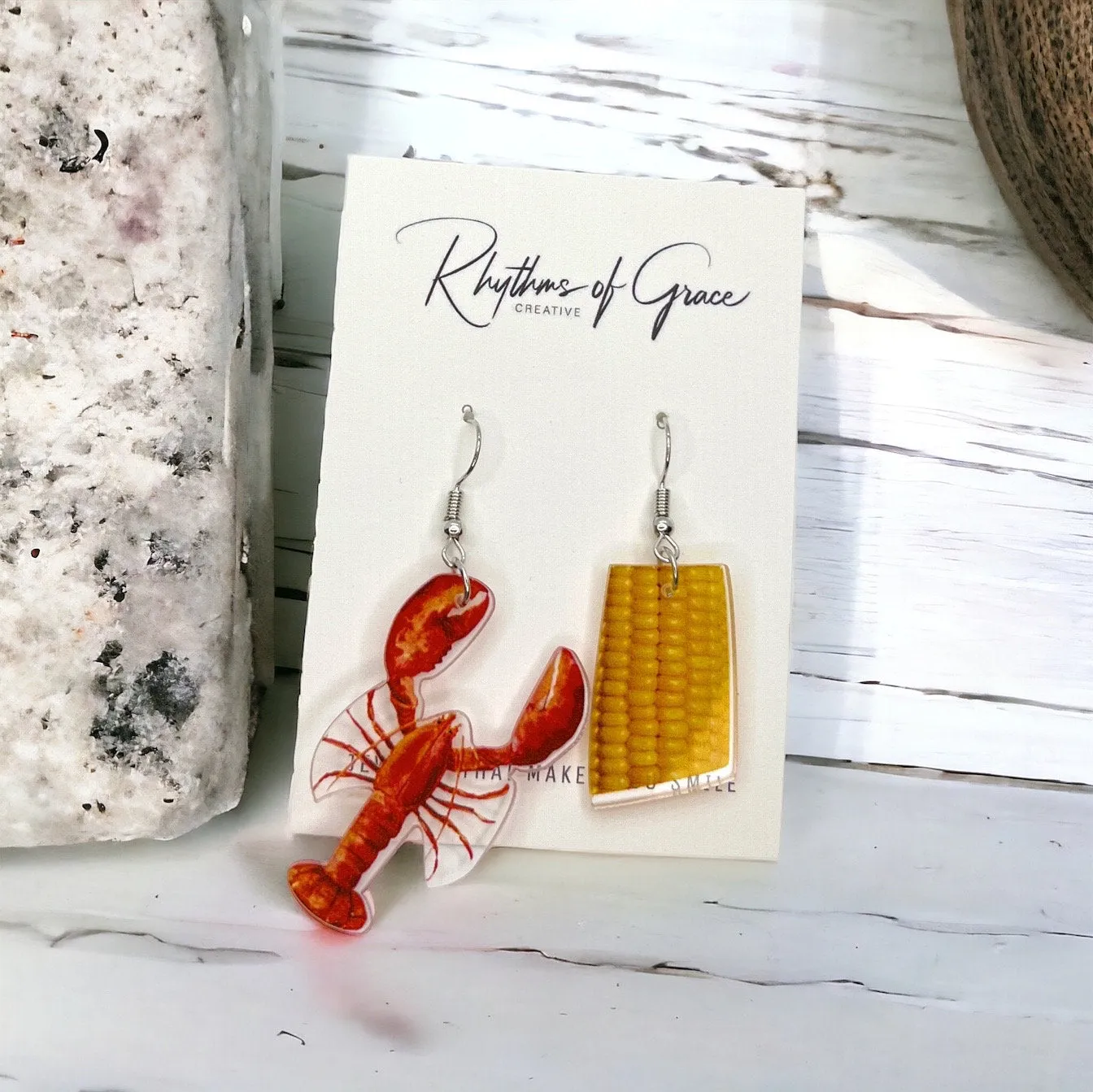 Crawfish Boil Earrings - Crawfish Earrings, Mardi Gras, New Orleans, Lobster Earrings, Mardi Gras Accessories, Cajun Earrings, Corn Earrings