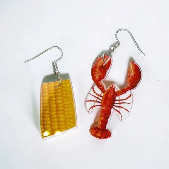 Crawfish Boil Earrings - Crawfish Earrings, Mardi Gras, New Orleans, Lobster Earrings, Mardi Gras Accessories, Cajun Earrings, Corn Earrings