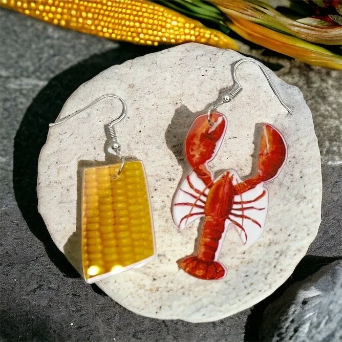 Crawfish Boil Earrings - Crawfish Earrings, Mardi Gras, New Orleans, Lobster Earrings, Mardi Gras Accessories, Cajun Earrings, Corn Earrings