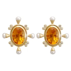 Earrings - Citrine, Pearl And Diamond (1779A)