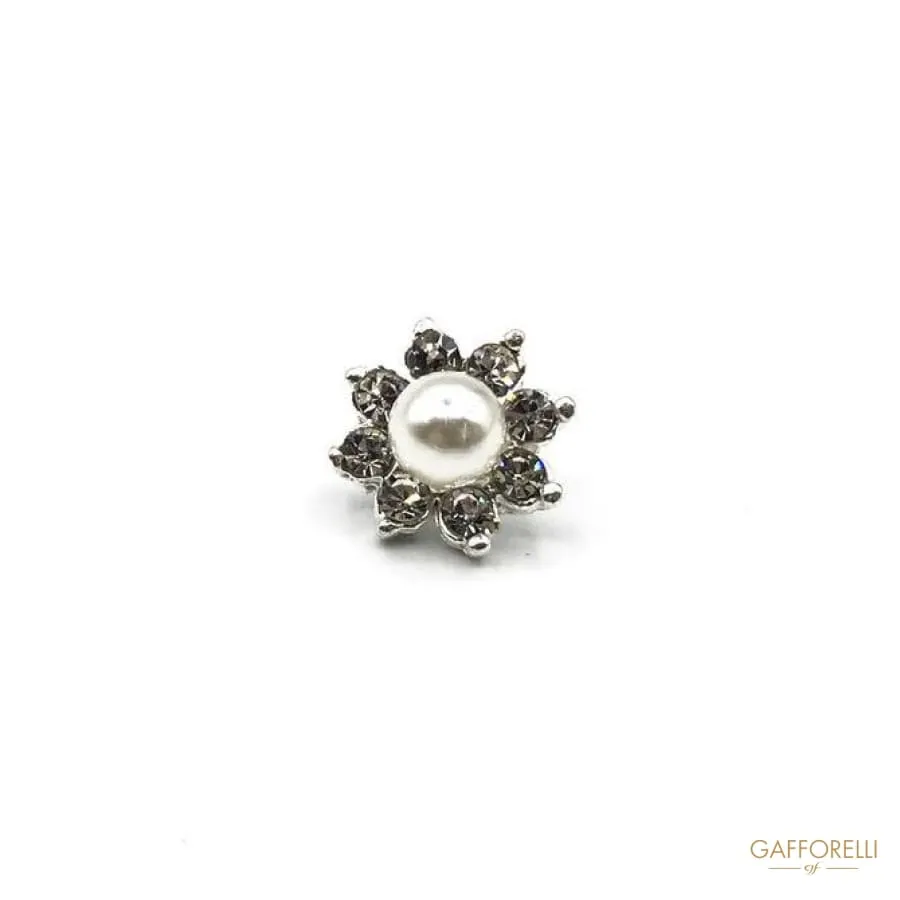 Flower Rhinestones Button with Central Pearl - Art. A190