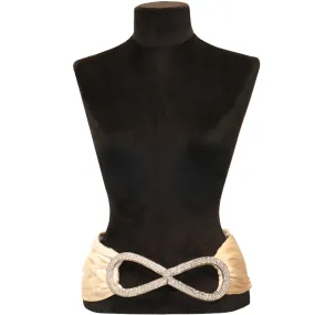 Galanos Ivory Satin Wide Belt W/ Large Rhinestone Buckle