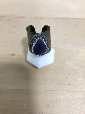 Gun Metal Sterling Silver Sapphire CZ Cigar Rings