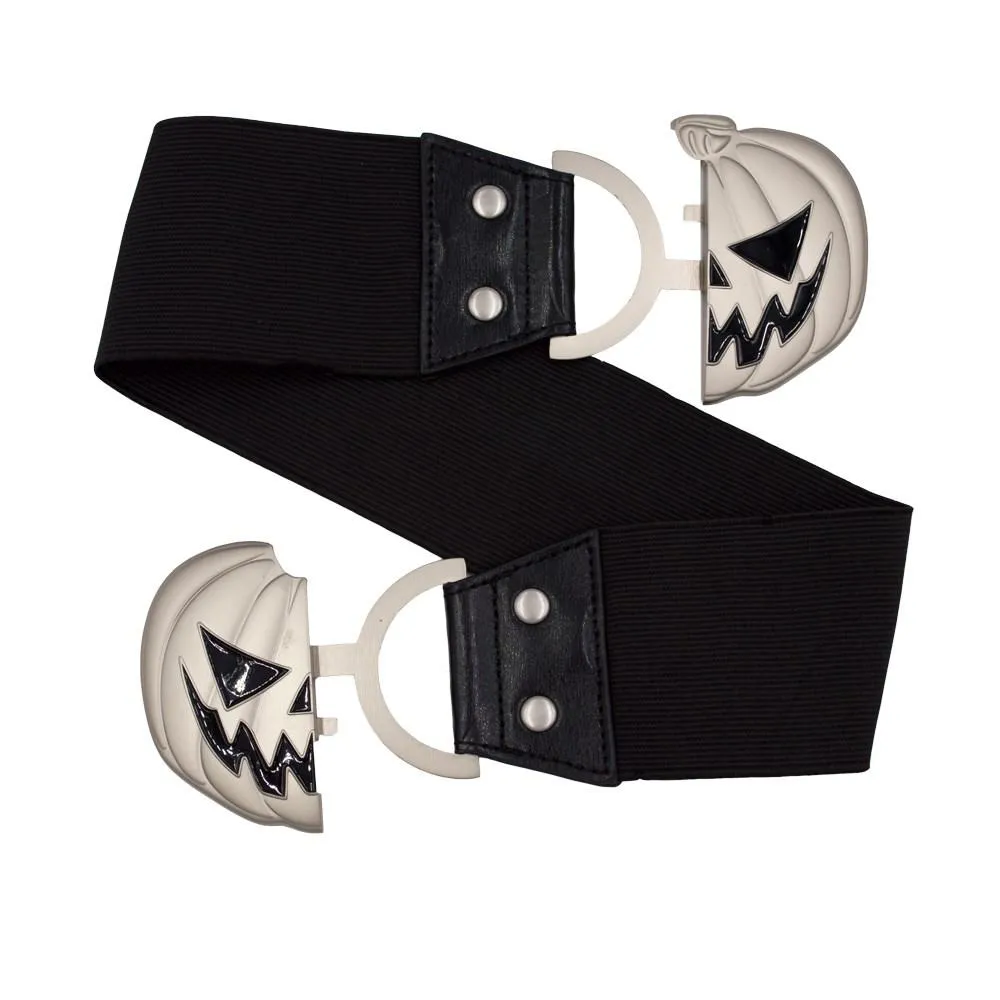 Kreepsville 666 Elastic Belt with Trick or Treat Pumpkin Buckle in Black