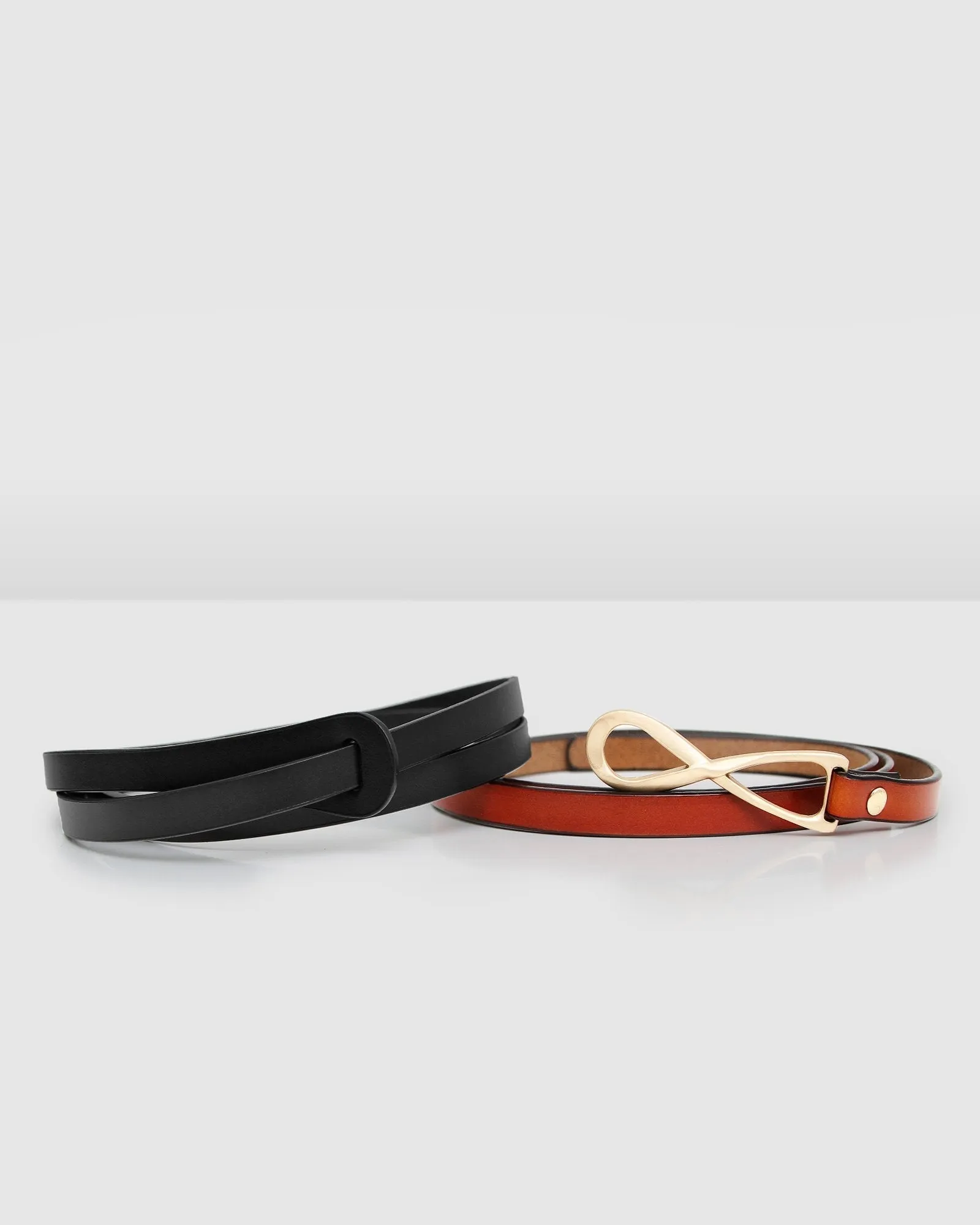 Leather Tie Belt  2 pack - Brown / Black