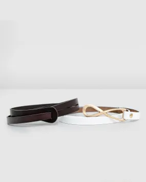 Leather Tie Belt  2 pack - White / Espresso