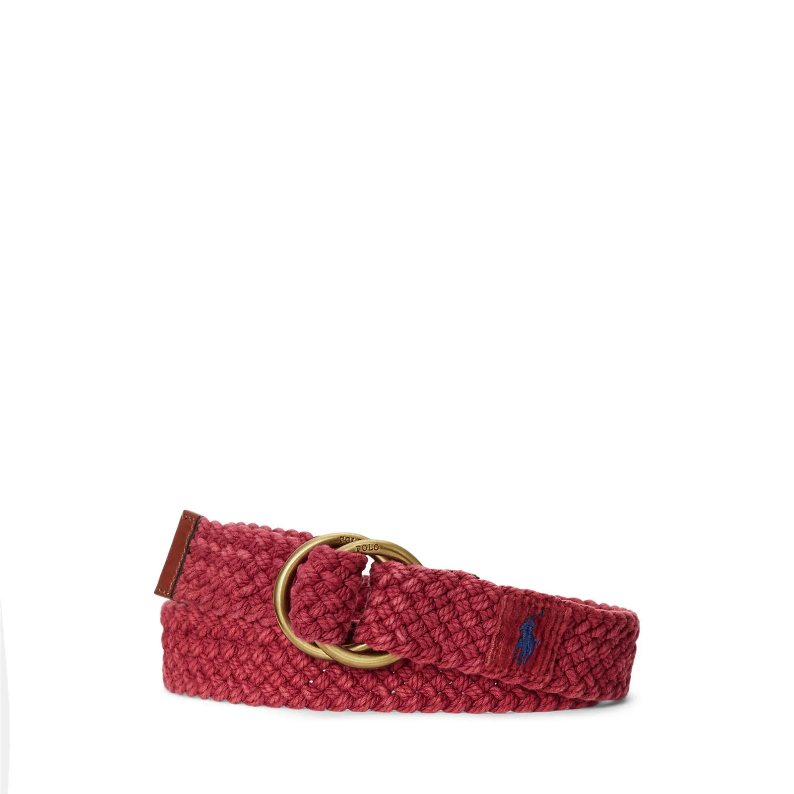 Leather Trim Web Braid Casual Belt - Holiday Red