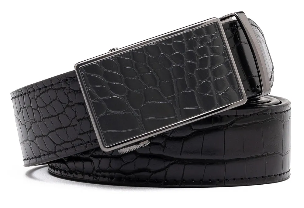 Men's Genuine Leather Crocodile Design Dress Belt with Automatic Buckle