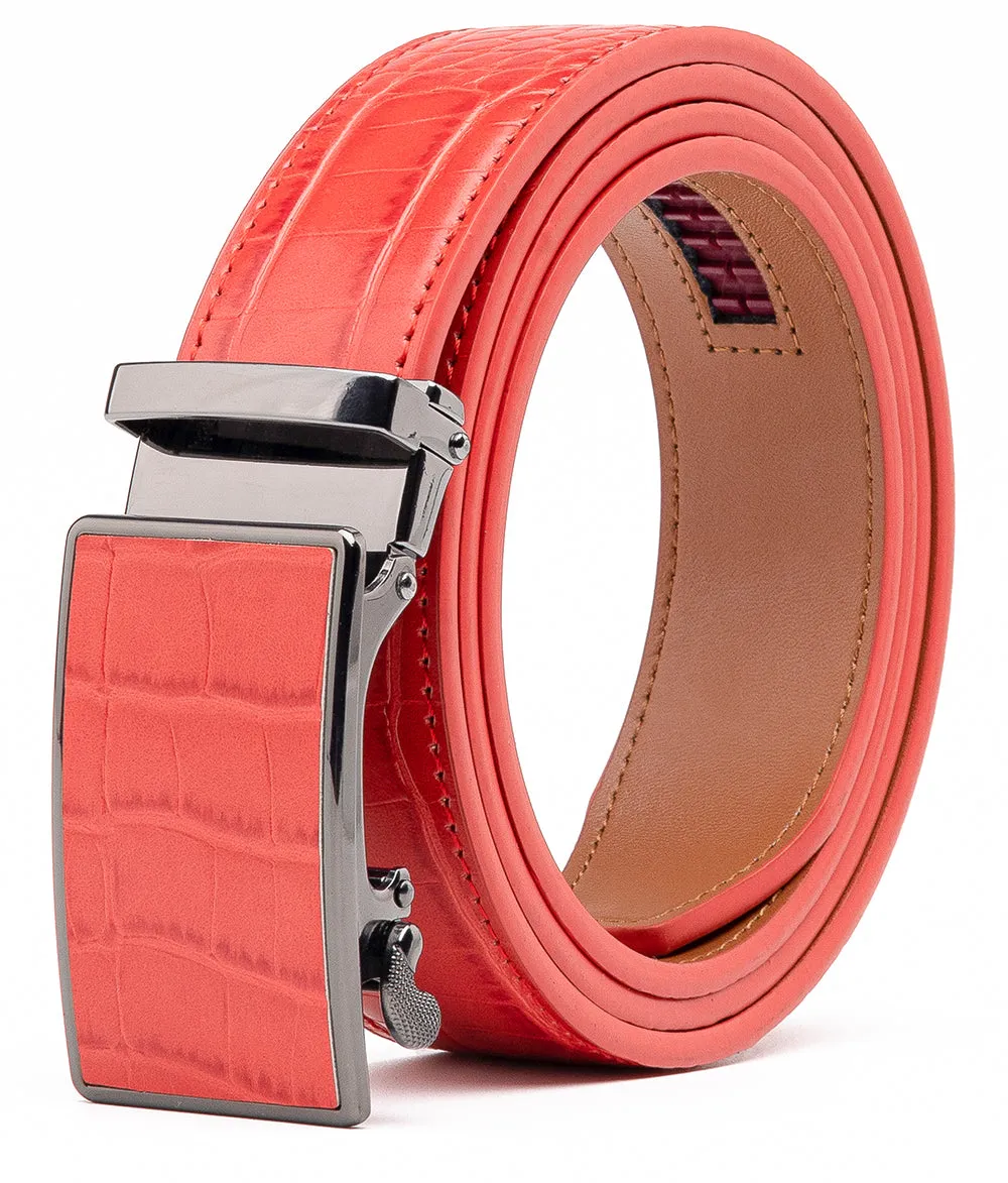 Men's Genuine Leather Crocodile Design Dress Belt with Automatic Buckle