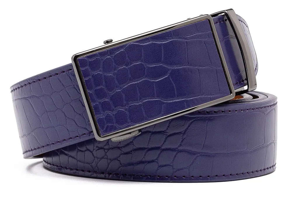 Men's Genuine Leather Crocodile Design Dress Belt with Automatic Buckle