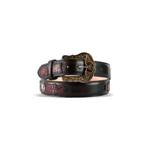 Mens Texas Country Belt Caiman Black Cherry Estrella