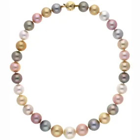 Multi-Colored South Sea Pearl with 14K Gold Diamond Clasp Necklace