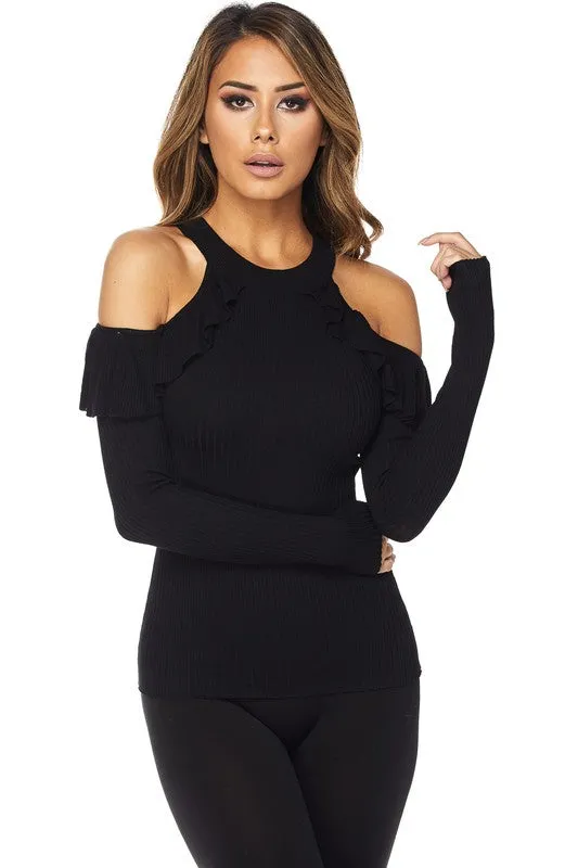 OPEN SHOULDER RUFFLE TOP