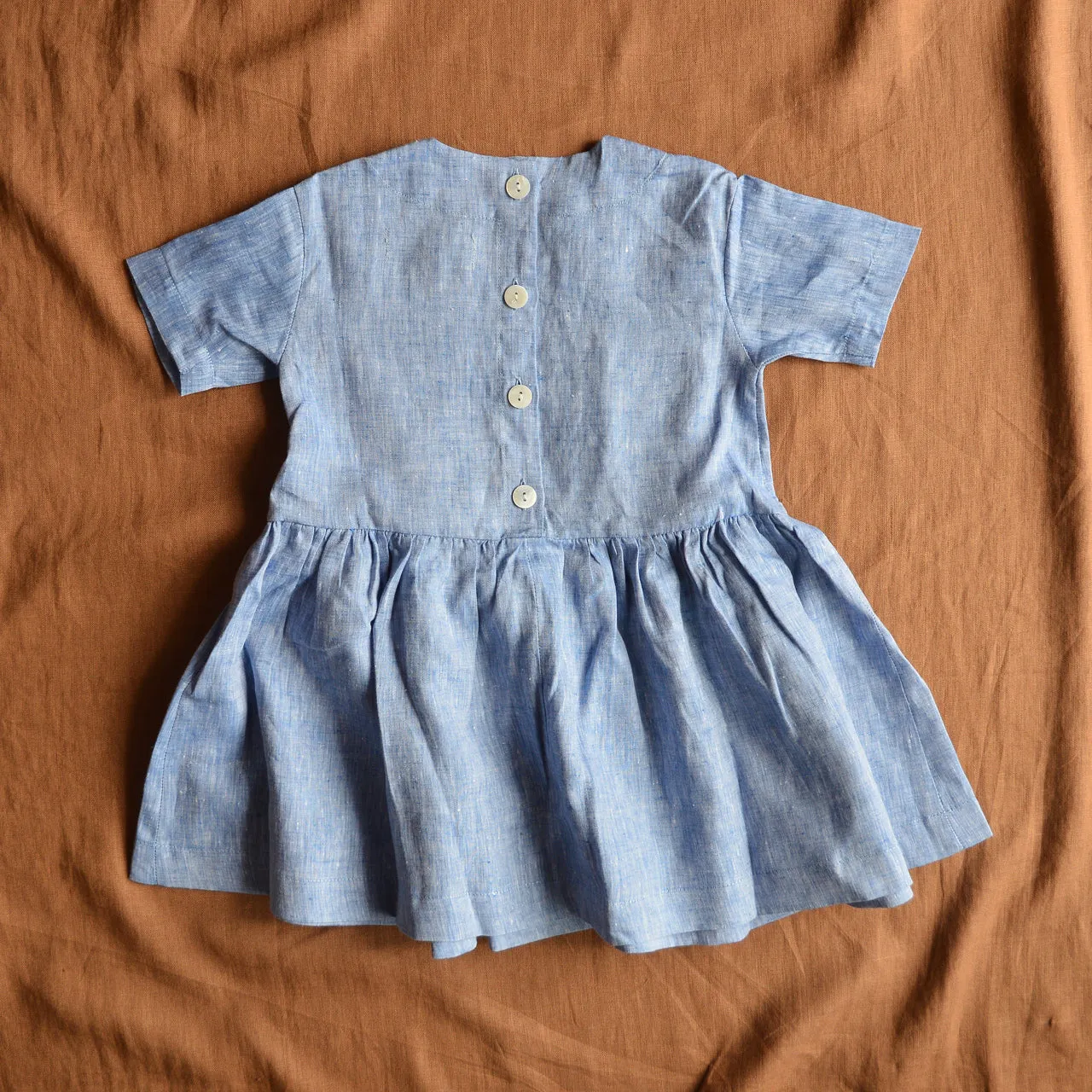 Pocket Dress - 100% Linen - Blue Melange (6-18m) *Last One!