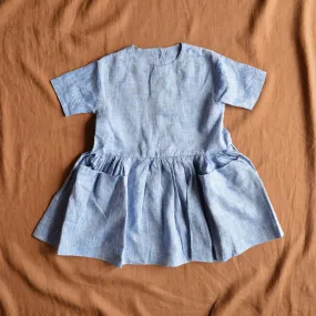 Pocket Dress - 100% Linen - Blue Melange (6-18m) *Last One!