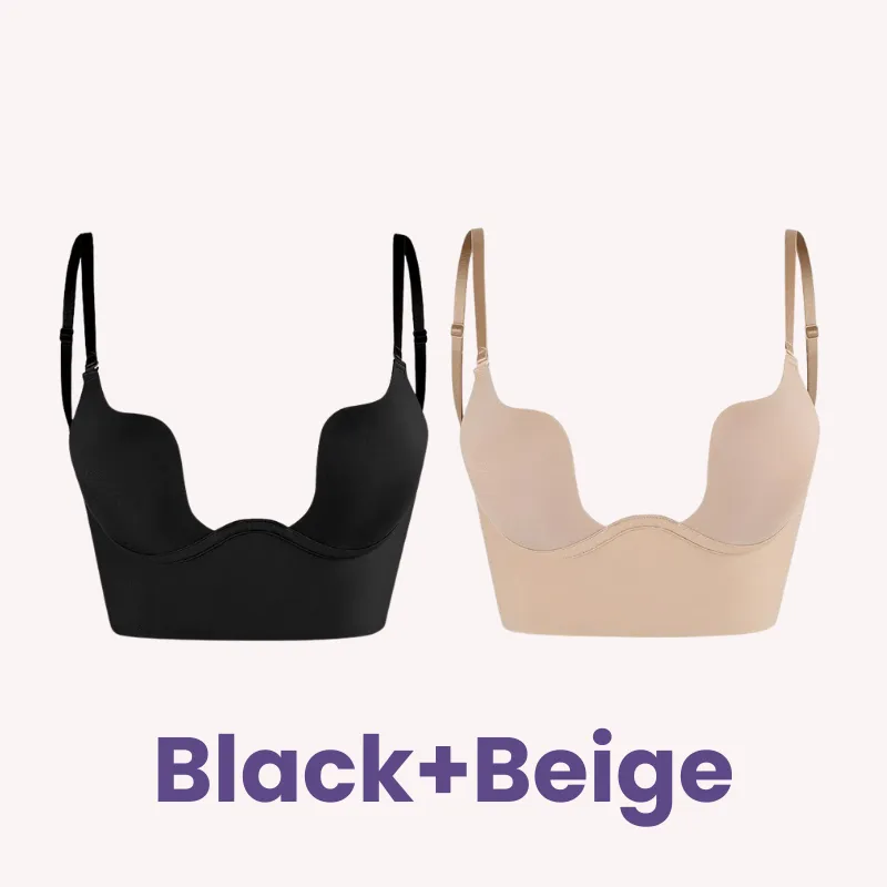 SheCurve® Low Back Secret Plunge Bra - Black Beige White (3 Pack)