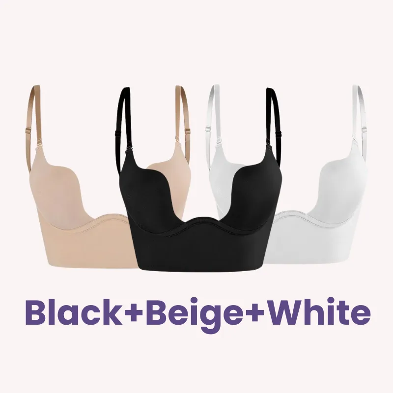 SheCurve® Low Back Secret Plunge Bra - Black Beige White (3 Pack)